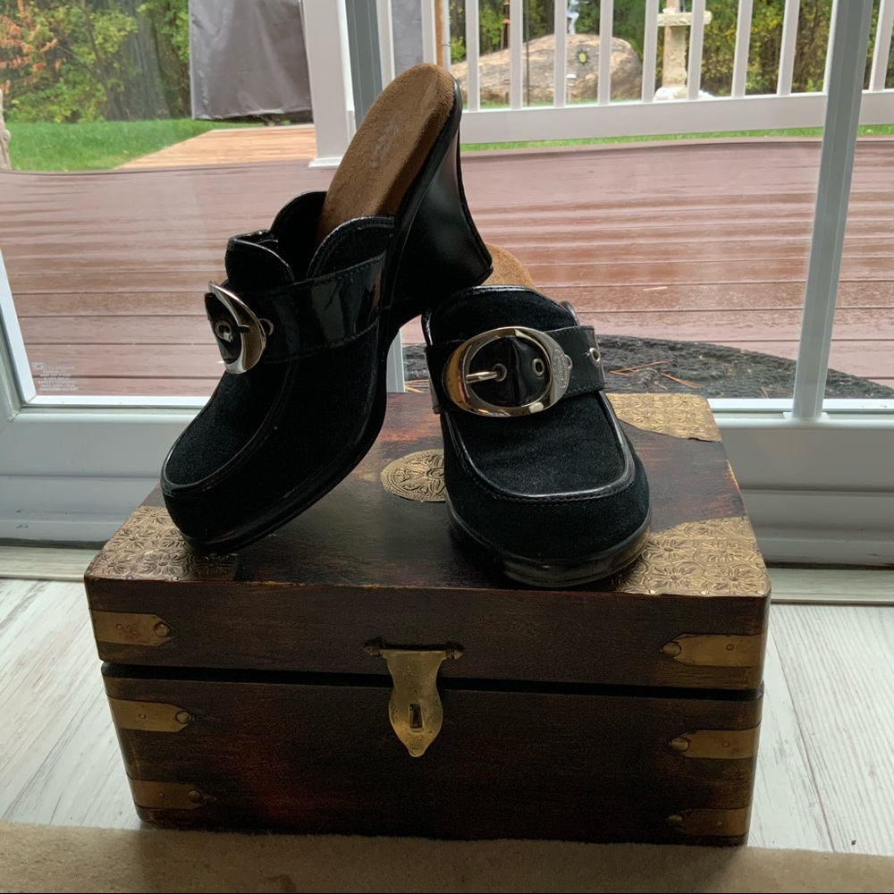 Dr Scholls Black Buckle Wedge Shoes 6 Med